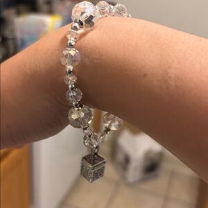 Crystal Bead Charm Bracelet - Clear Crystal with Silver Accent